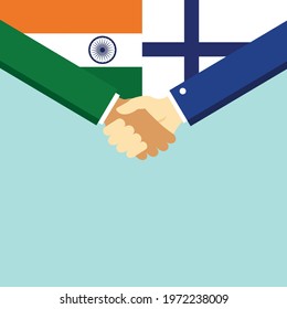 The handshake and two flags India and Finland. Flat style vector illustration.