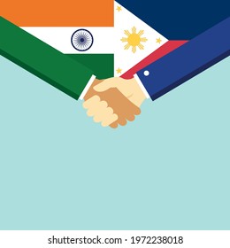 The handshake and two flags India and Philippines. Flat style vector illustration.