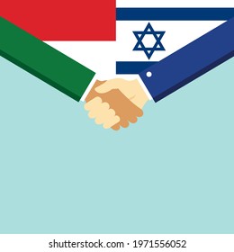 The handshake and two flags Indonesia and Israel. Flat style vector illustration.