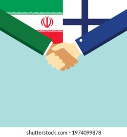 The handshake and two flags Iran and Finland. Flat style vector illustration.