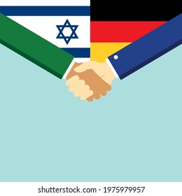 The handshake and two flags Israel and Germany. Flat style vector illustration.