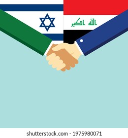 The handshake and two flags Israel and Iraq. Flat style vector illustration.