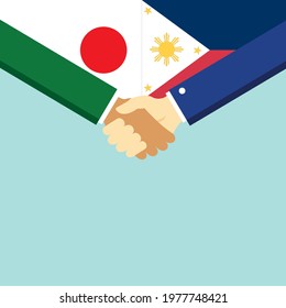 The handshake and two flags Japan and Philippines. Flat style vector illustration.
