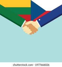 The handshake and two flags Lithuania and Czech Republic. Flat style vector illustration.