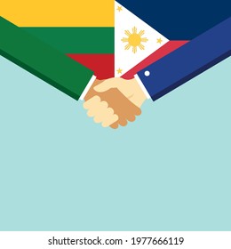 The handshake and two flags Lithuania and Philippines. Flat style vector illustration.