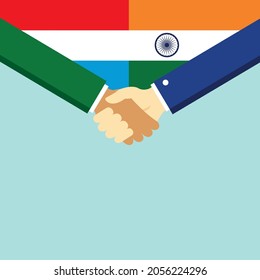 The handshake and two flags Luxembourg and India. Flat style vector illustration.