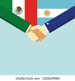 Der Handschlag und zwei Flaggen Mexiko und Argentinien. Illustration