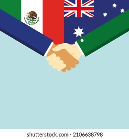 The handshake and two flags Mexico and Australia. Illustration
