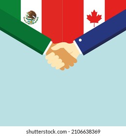 The handshake and two flags Mexico and Canada. Illustration