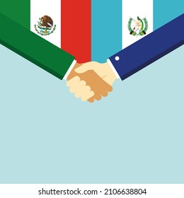 El apretón de manos y dos banderas: México y Guatemala. Ilustración
