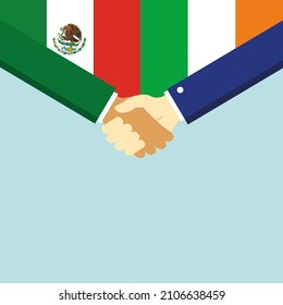 The handshake and two flags Mexico and Ireland. Illustration