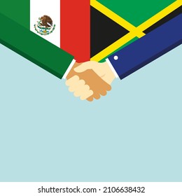 The handshake and two flags Mexico and Jamaica. Illustration