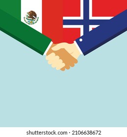 Der Handschlag und zwei Flaggen Mexiko und Norwegen. Illustration