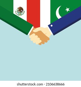 The handshake and two flags Mexico and Pakistan. Illustration