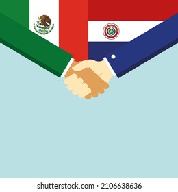 The handshake and two flags Mexico and Paraguay. Illustration