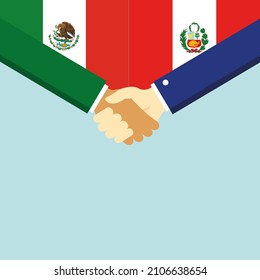 Der Handschlag und zwei Flaggen Mexiko und Peru. Illustration