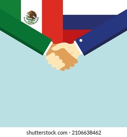 The handshake and two flags Mexico and Russia. Illustration