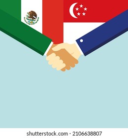The handshake and two flags Mexico and Singapore. Illustration