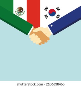 Der Handschlag und zwei Flaggen Mexiko und Südkorea. Illustration