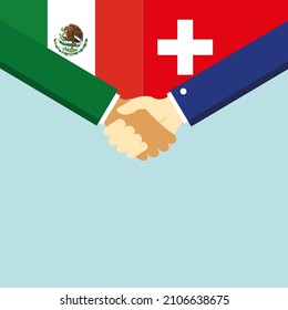 Der Handschlag und zwei Flaggen Mexiko und Schweiz. Illustration