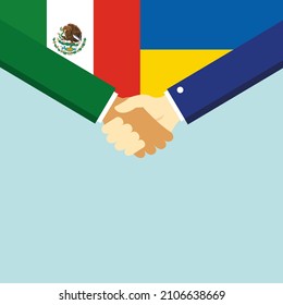 The handshake and two flags Mexico and Ukraine. Illustration
