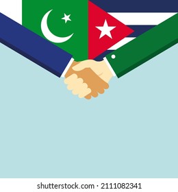 The handshake and two flags: Pakistan and Cuba. Illustration