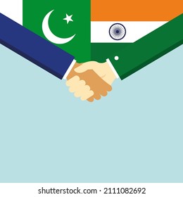 The handshake and two flags: Pakistan and India. Illustration
