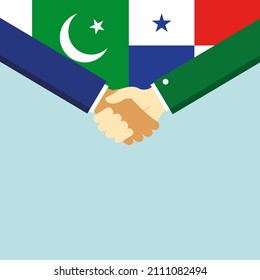 Der Handschlag und zwei Flaggen: Pakistan und Panama. Illustration