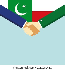 The handshake and two flags: Pakistan and Poland. Illustration
