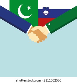 The handshake and two flags: Pakistan and Slovenia. Illustration