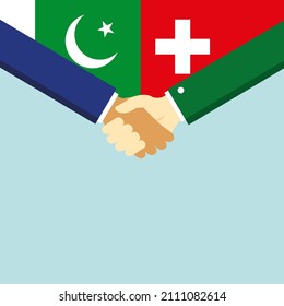 The handshake and two flags: Pakistan and Switzerland. Illustration