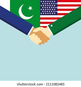 The handshake and two flags: Pakistan and USA. Illustration