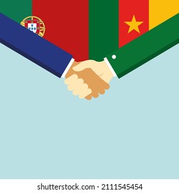 Der Handschlag und zwei Flaggen: Portugal und Kamerun. Illustration