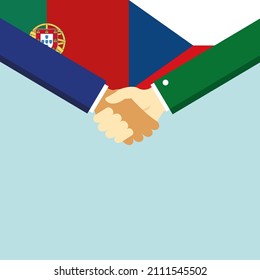 The handshake and two flags: Portugal and Czech Republic. Illustration