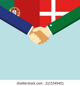 The handshake and two flags: Portugal and Denmark. Illustration