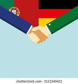 The handshake and two flags: Portugal and Germany. Illustration