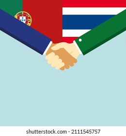 The handshake and two flags: Portugal and Thailand. Illustration
