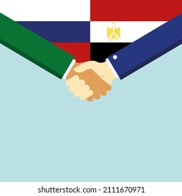 The handshake and two flags: Russia and Egypt. Illustration