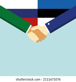 The handshake and two flags: Russia and Estonia. Illustration
