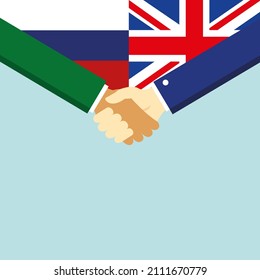 The handshake and two flags: Russia and United Kingdom. Illustration