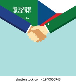 El apretón de manos y dos banderas son Arabia Saudita y la República Checa. Ilustración vectorial de estilo plano.