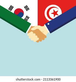 El apretón de manos y dos banderas: Corea del Sur y Túnez. Ilustración