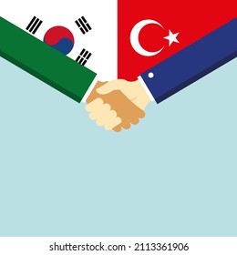 The handshake and two flags: South Korea and Turkey. Illustration