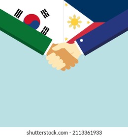 El apretón de manos y dos banderas: Corea del Sur y Filipinas. Ilustración