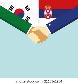 Der Handschlag und zwei Flaggen: Südkorea und Serbien. Illustration