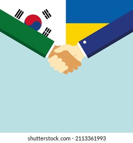 The handshake and two flags: South Korea and Ukraine. Illustration