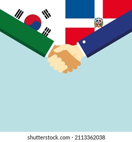 The handshake and two flags: South Korea and Dominican Republic. Illustration