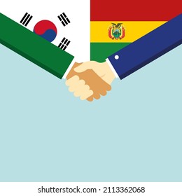 The handshake and two flags: South Korea and Bolivia. Illustration