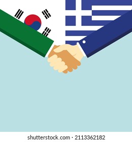 The handshake and two flags: South Korea and Greece. Illustration
