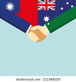 The handshake and two flags: Taiwan and Australia. illustration